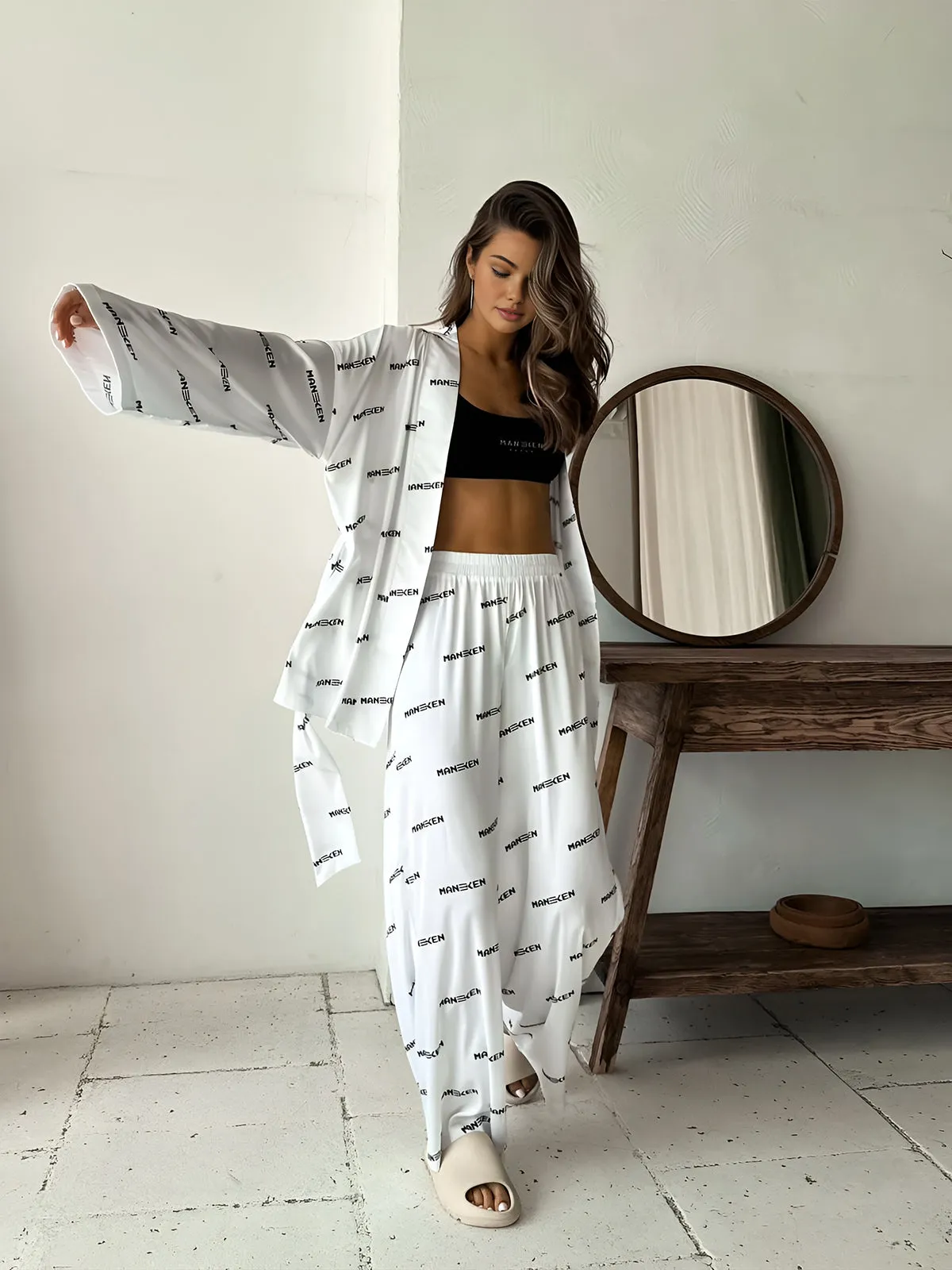Word Printed Belted Soft Pants Set sold by COMMENSE product image thumbnail 3