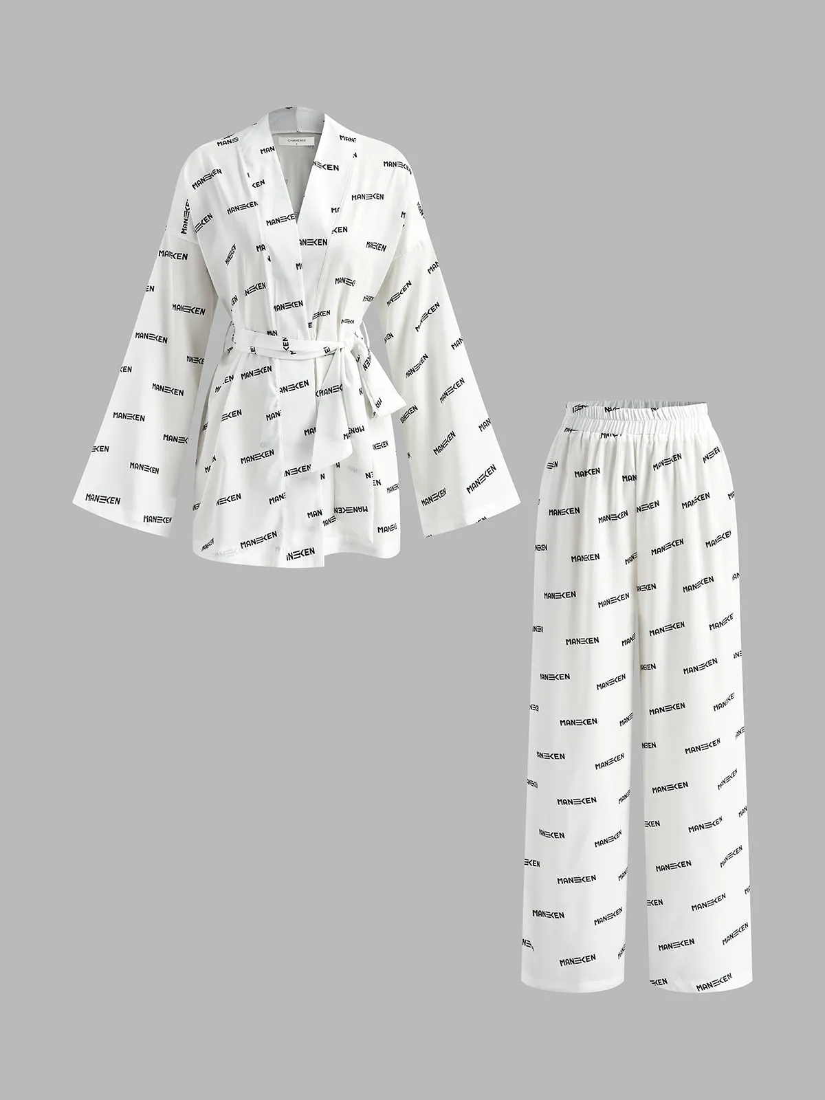 Word Printed Belted Soft Pants Set sold by COMMENSE