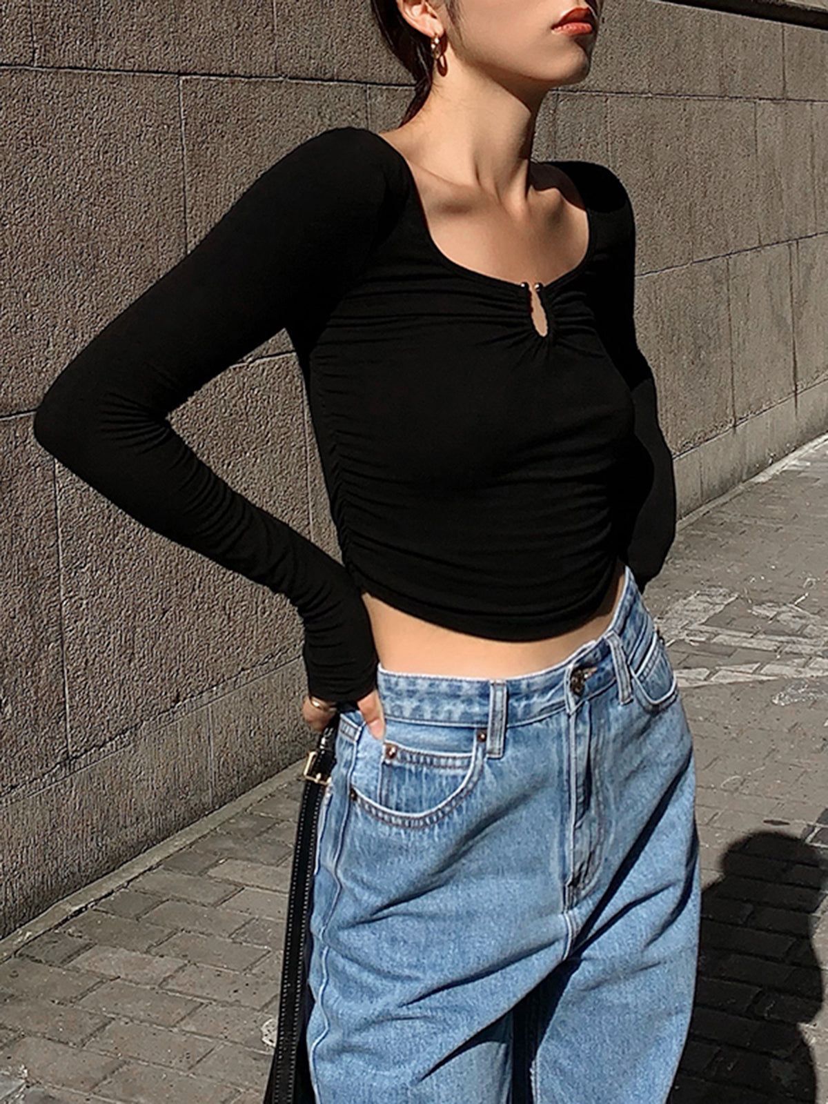 Teardrop Ring Decor Long Sleeve Shirt sold by COMMENSE product image thumbnail 4