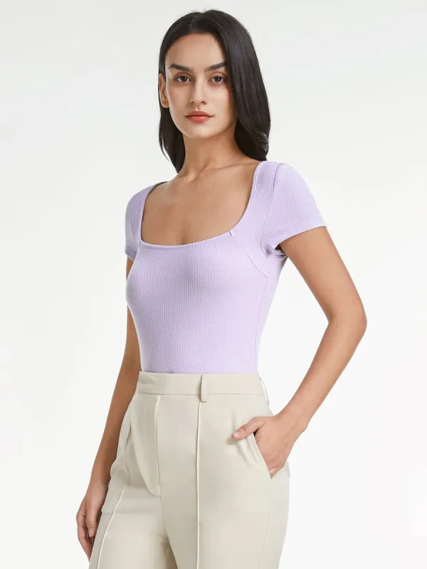 Square Neck Short Sleeve Everyday T-Shirt sold by COMMENSE