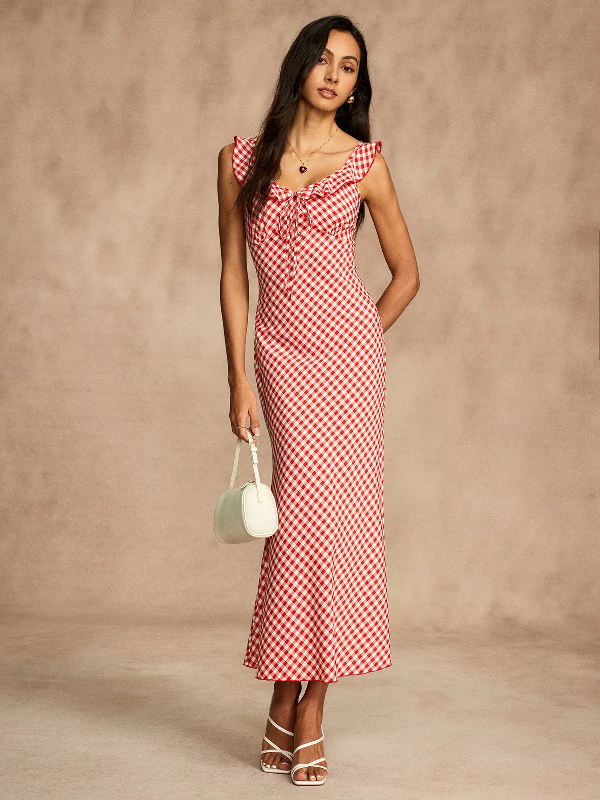 Retro Gingham V-Neck Fishtail Dress sold by COMMENSE product image thumbnail 3