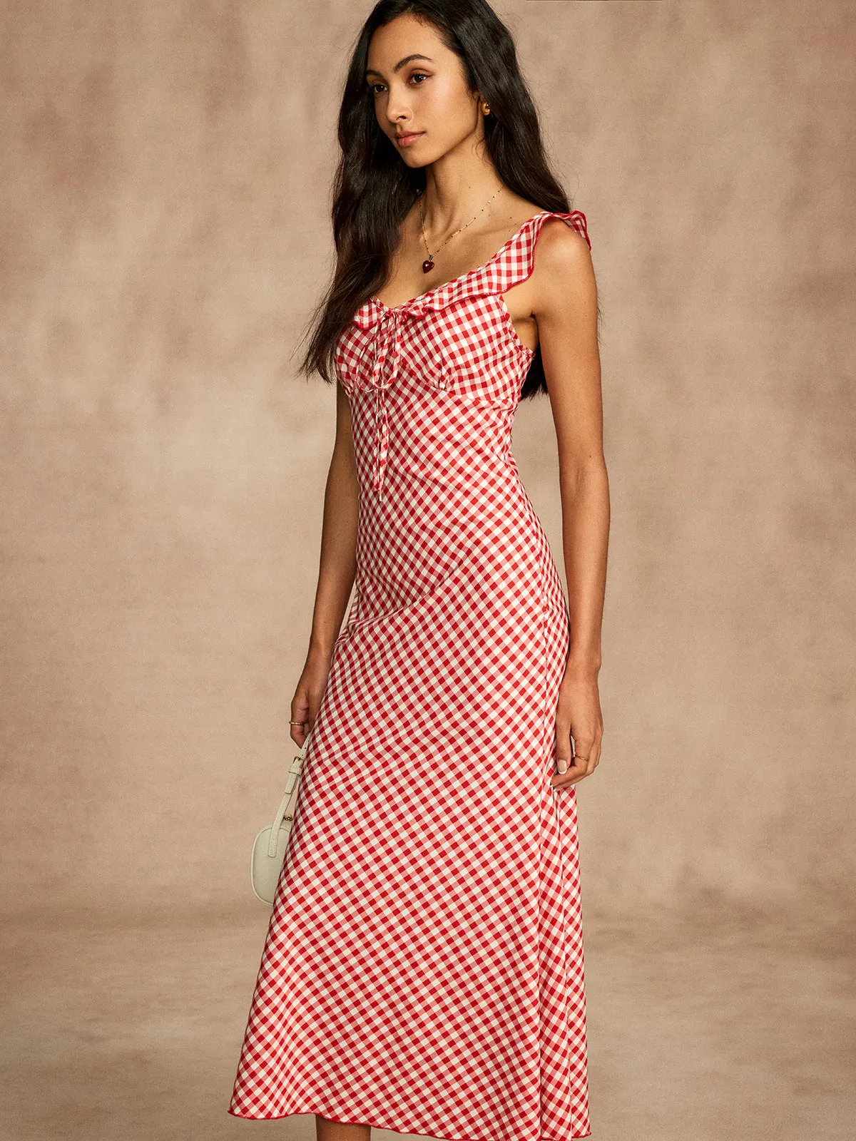 Retro Gingham V-Neck Fishtail Dress sold by COMMENSE product image thumbnail 4