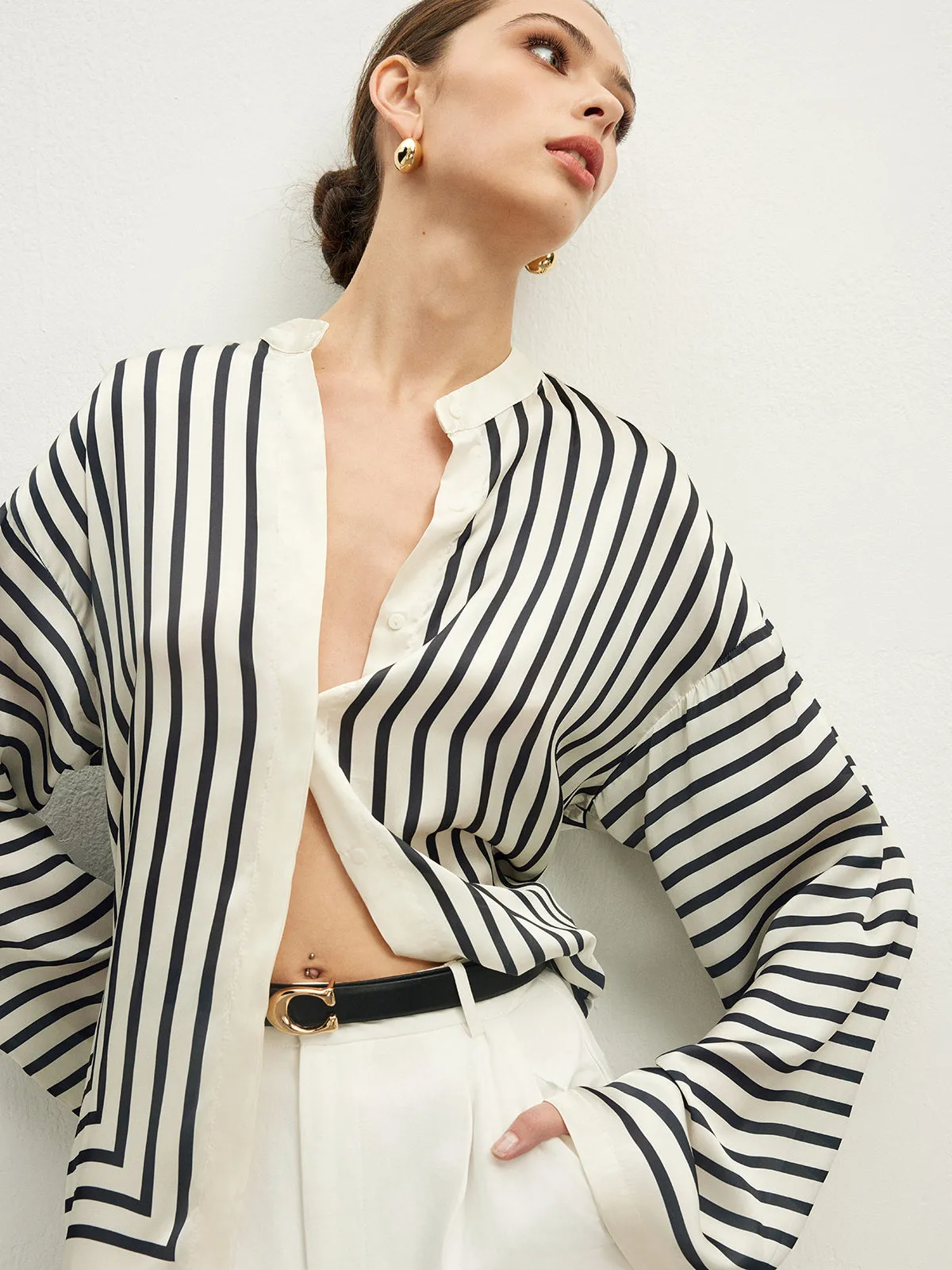 Satin Striped Button Cozy Shirt sold by COMMENSE product image thumbnail 5