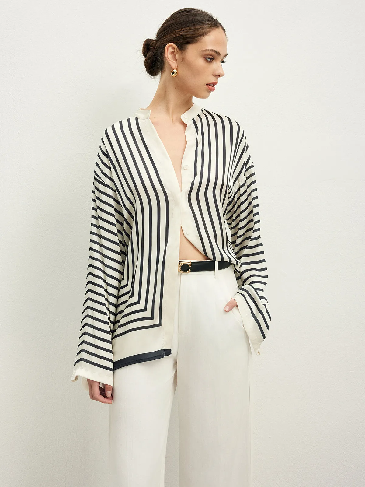 Satin Striped Button Cozy Shirt sold by COMMENSE product image thumbnail 2