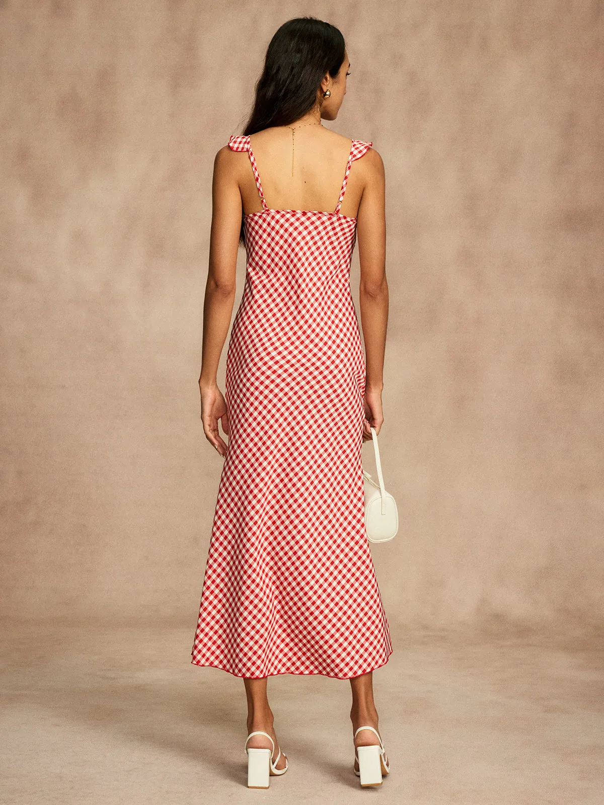 Retro Gingham V-Neck Fishtail Dress sold by COMMENSE product image thumbnail 5