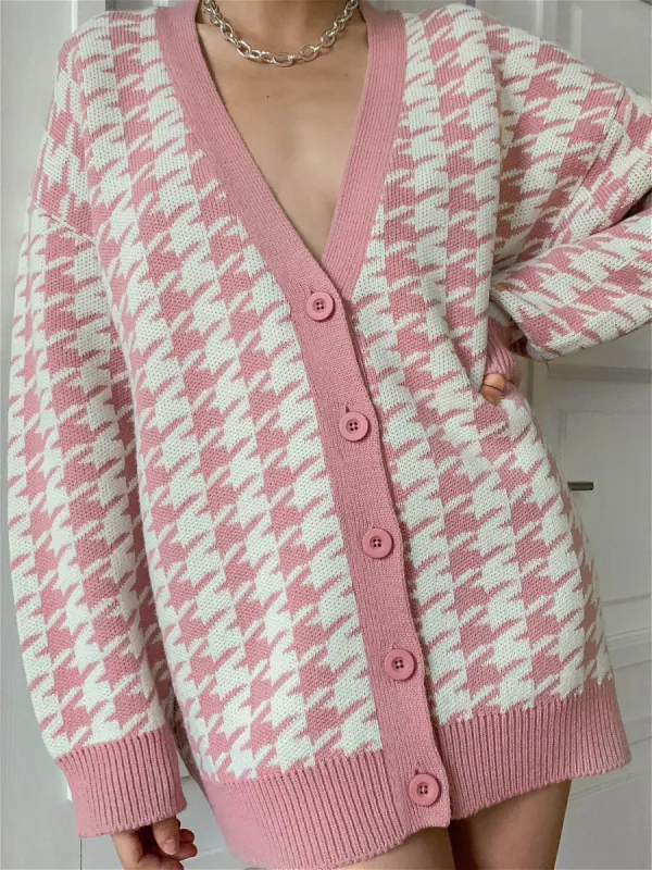 Oversized Barbiecore Houndstooth Cardigan made by COMMENSE
