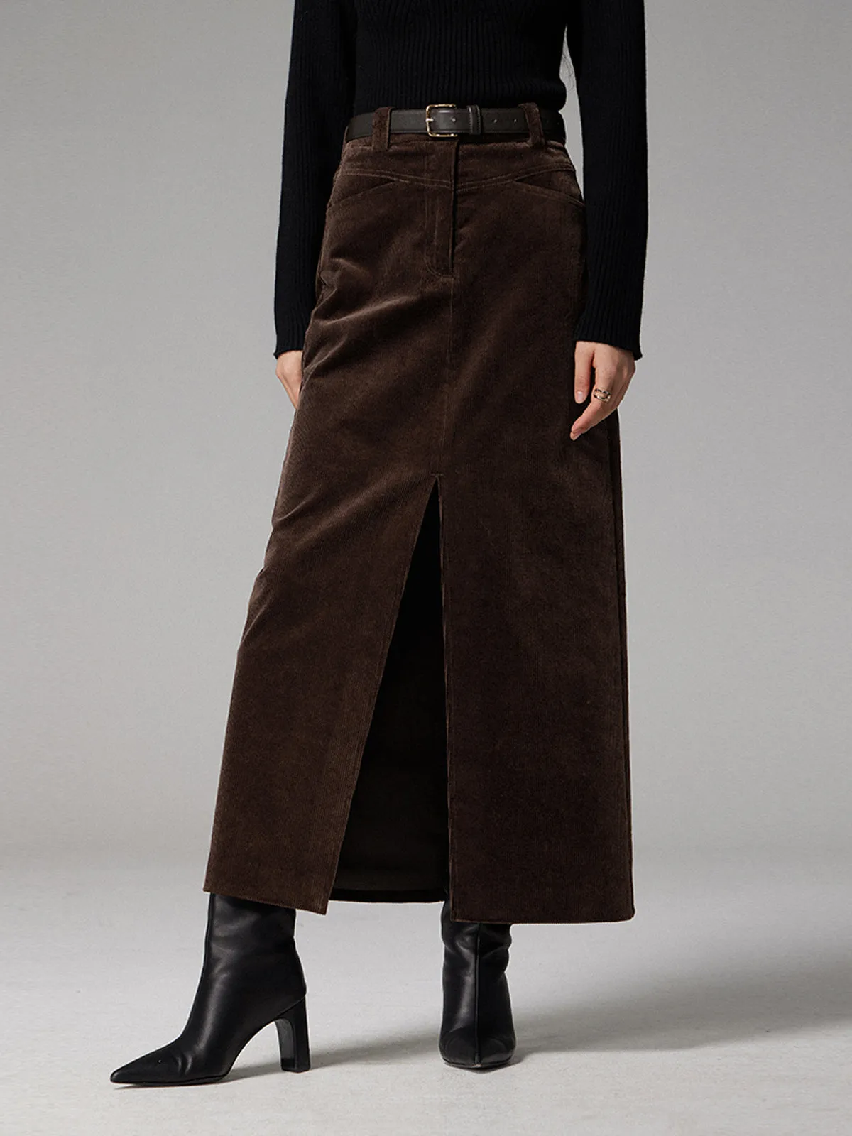Pockets Corduroy Slit Maxi Skirt sold by COMMENSE product image thumbnail 3