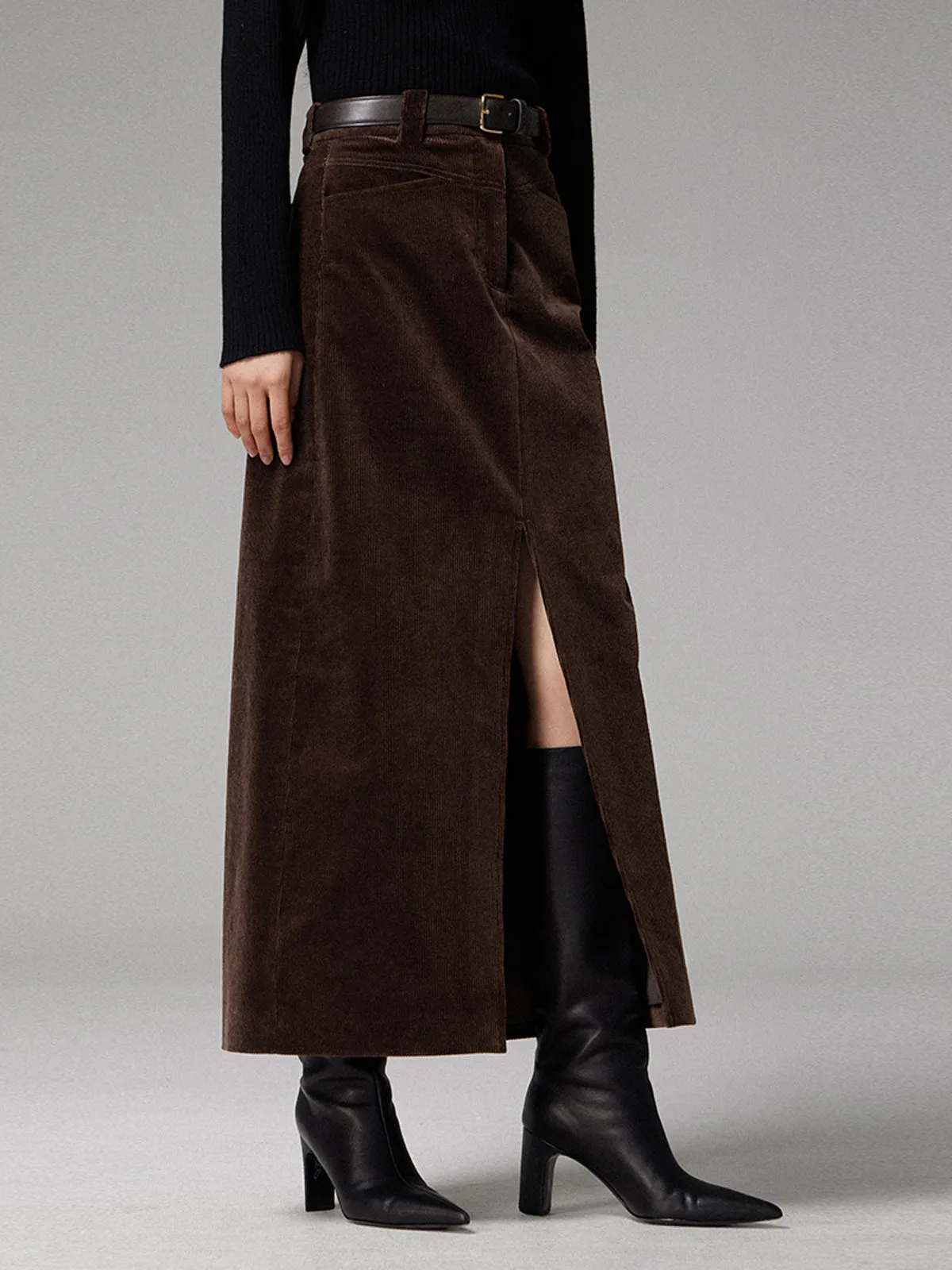Pockets Corduroy Slit Maxi Skirt sold by COMMENSE product image thumbnail 4
