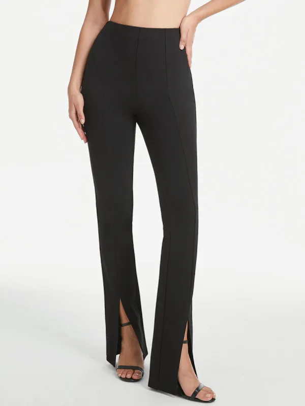 High Waisted Seam Detail Flare Slit Leg Trousers sold by COMMENSE