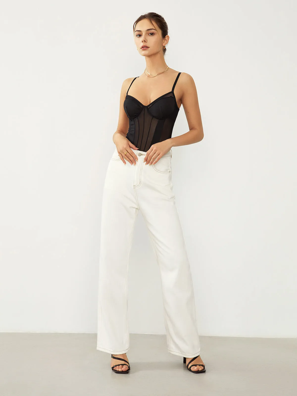 Adjustable Strap Mesh Corset Bodysuit sold by COMMENSE product image thumbnail 4