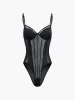 Adjustable Strap Mesh Corset Bodysuit sold by COMMENSE