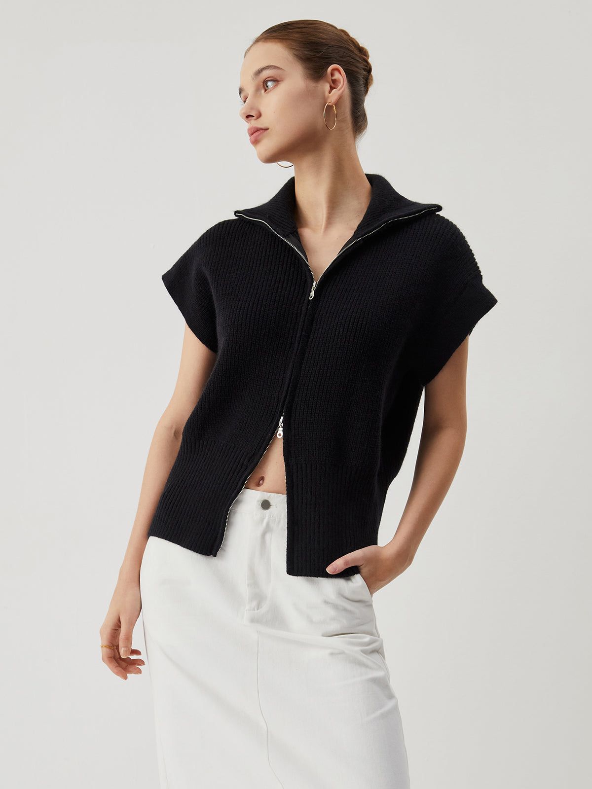 Solid Zip Up Collar Knit Cardigan sold by COMMENSE product image thumbnail 3