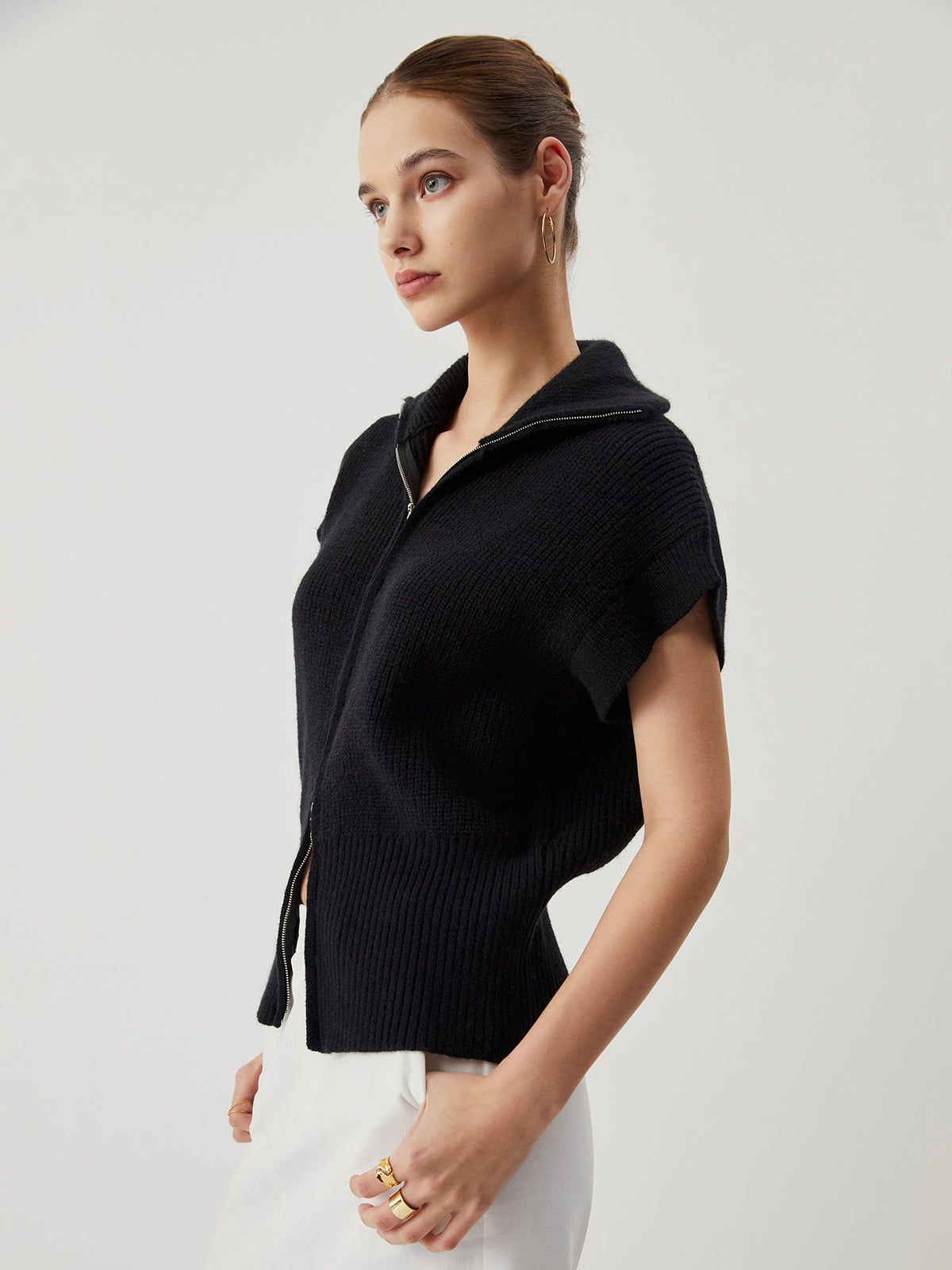 Solid Zip Up Collar Knit Cardigan sold by COMMENSE product image thumbnail 4