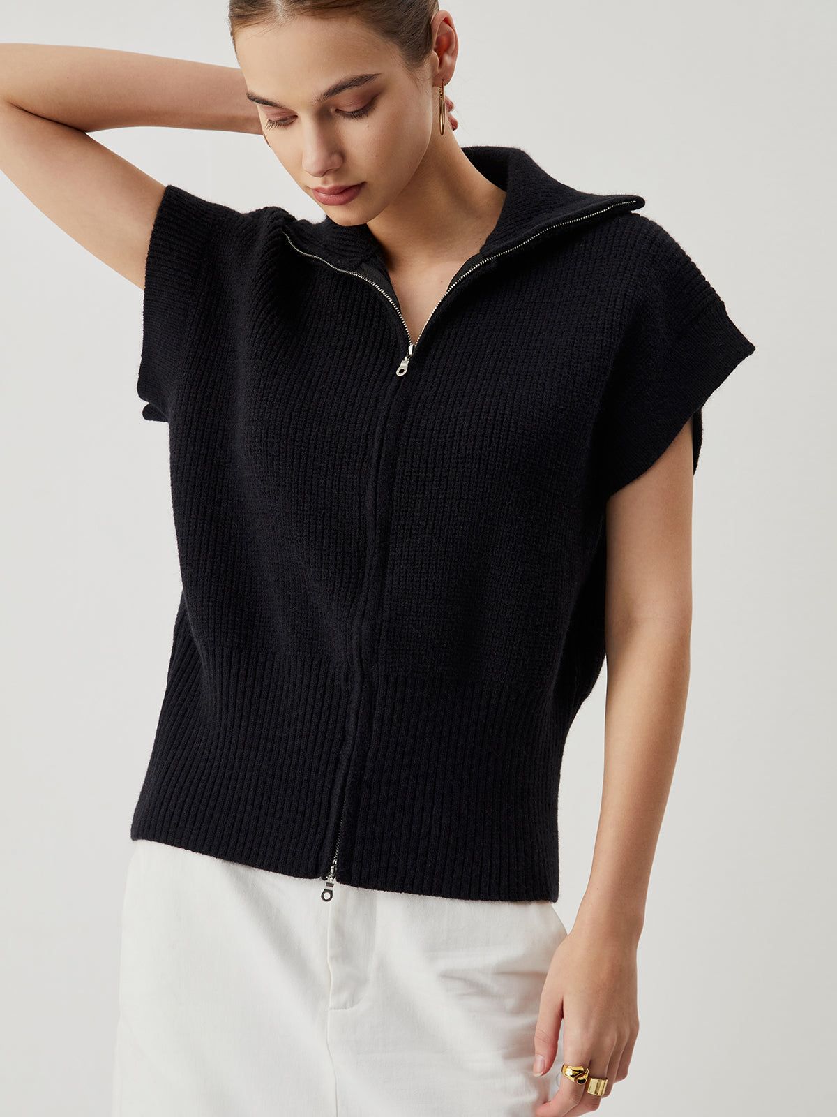 Solid Zip Up Collar Knit Cardigan sold by COMMENSE product image thumbnail 2
