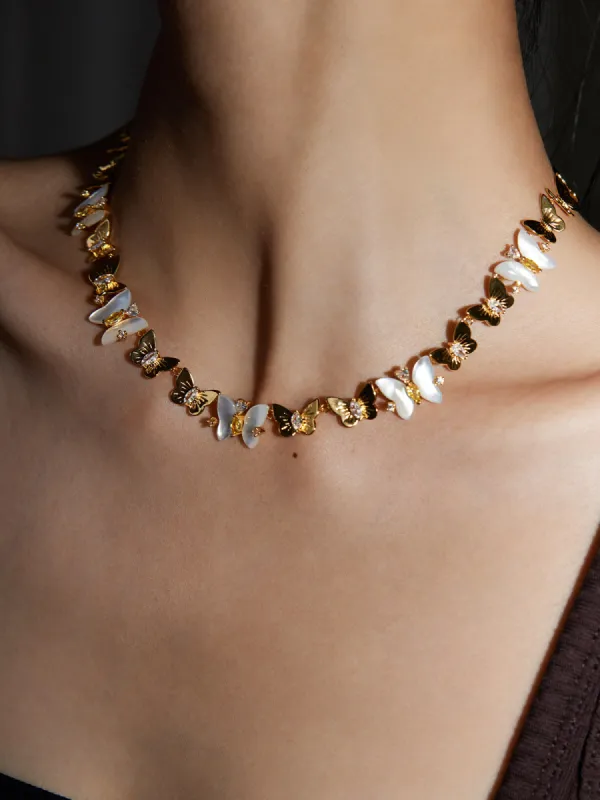 Opal Butterfly Charm Necklace sold by COMMENSE