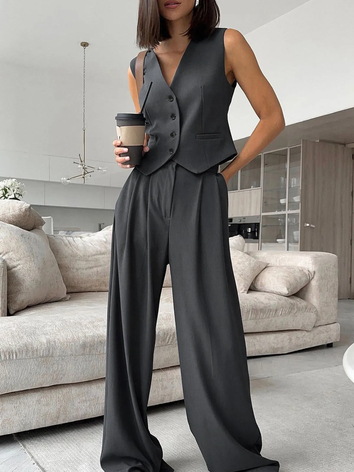 Minimalism Tailored Wide Leg Pants sold by COMMENSE