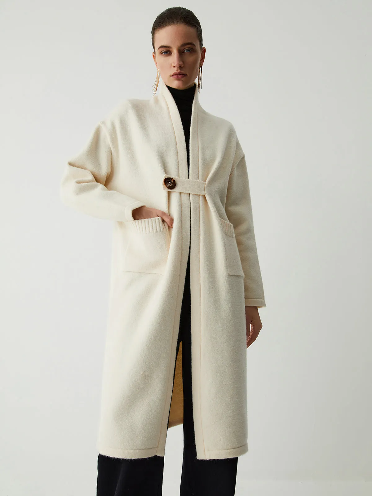 Double Pockets Buttoned Longline Knit Coat sold by COMMENSE