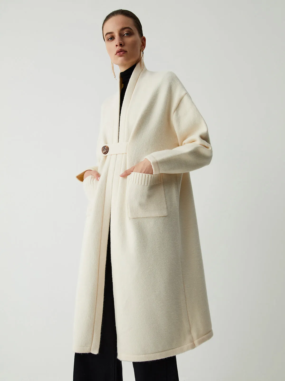Double Pockets Buttoned Longline Knit Coat sold by COMMENSE product image thumbnail 4