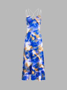 Tie Dye Ruched Midi Dress sold by COMMENSE