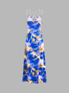 Tie Dye Ruched Midi Dress sold by COMMENSE