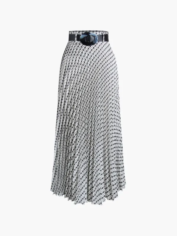 Monogram Pleated Belted Zip Up Maxi Skirt sold by COMMENSE
