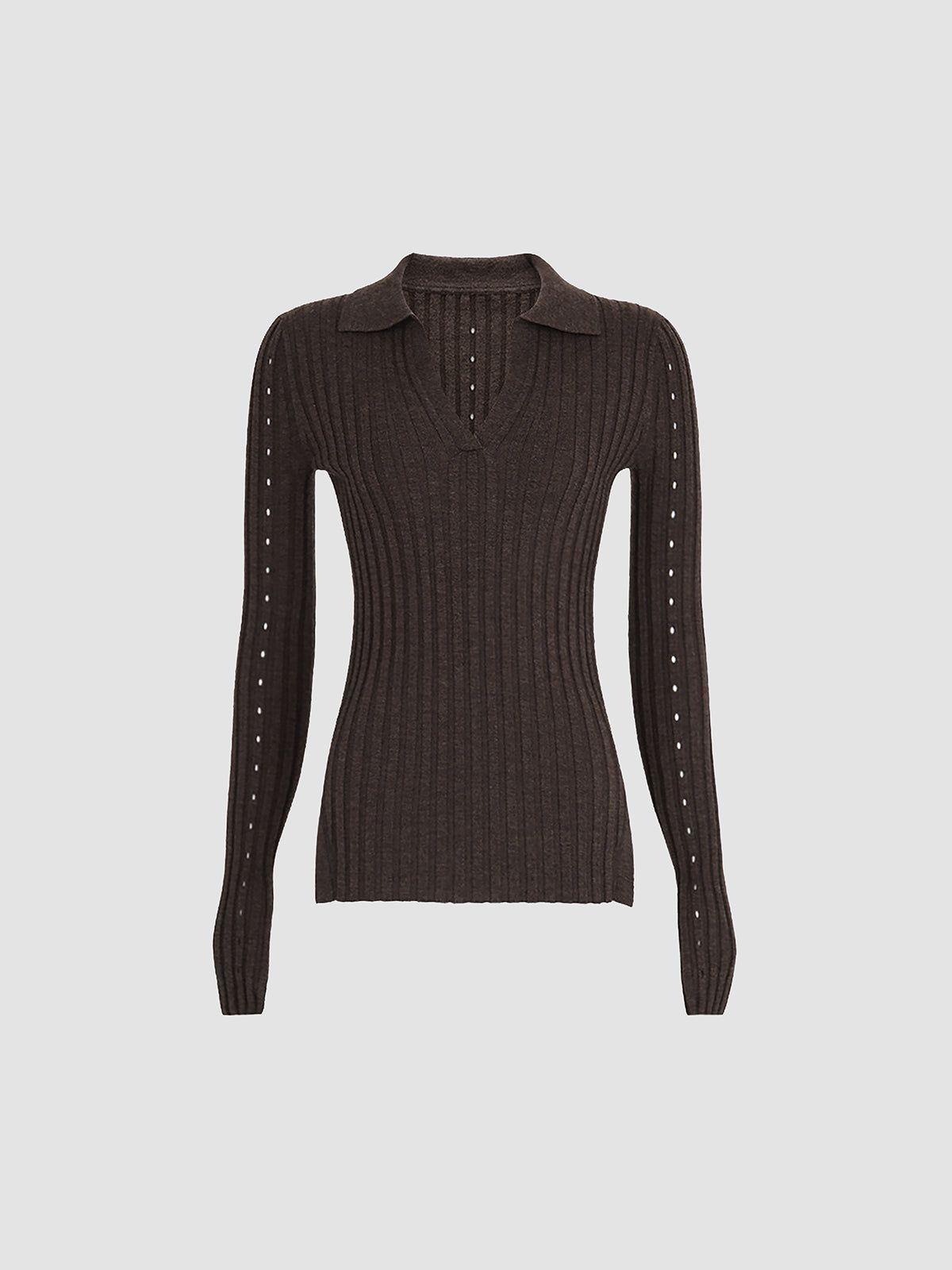 Open Collar Eyelet Knit Top sold by COMMENSE product image thumbnail 4