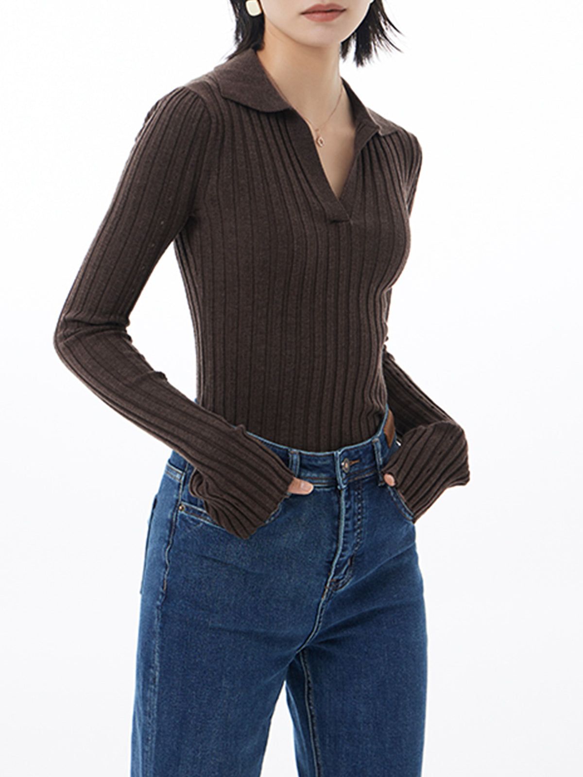 Open Collar Eyelet Knit Top sold by COMMENSE product image thumbnail 6