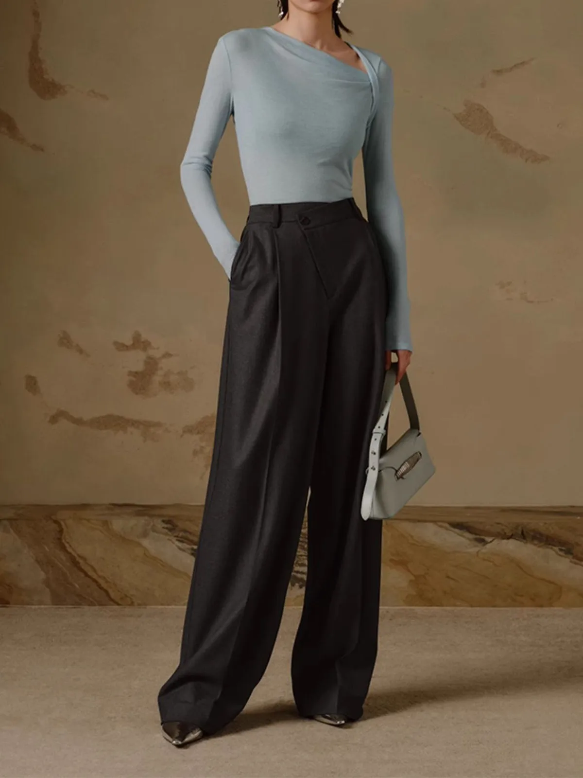 High Waist Pleated Wide Leg Pants sold by COMMENSE product image thumbnail 4