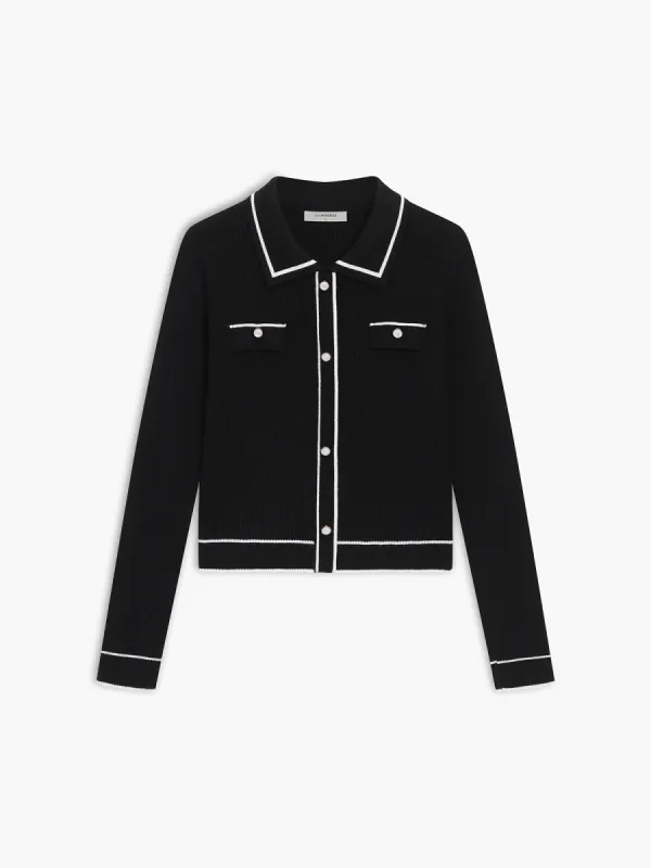 Contrast Trim Polo Sweater sold by COMMENSE