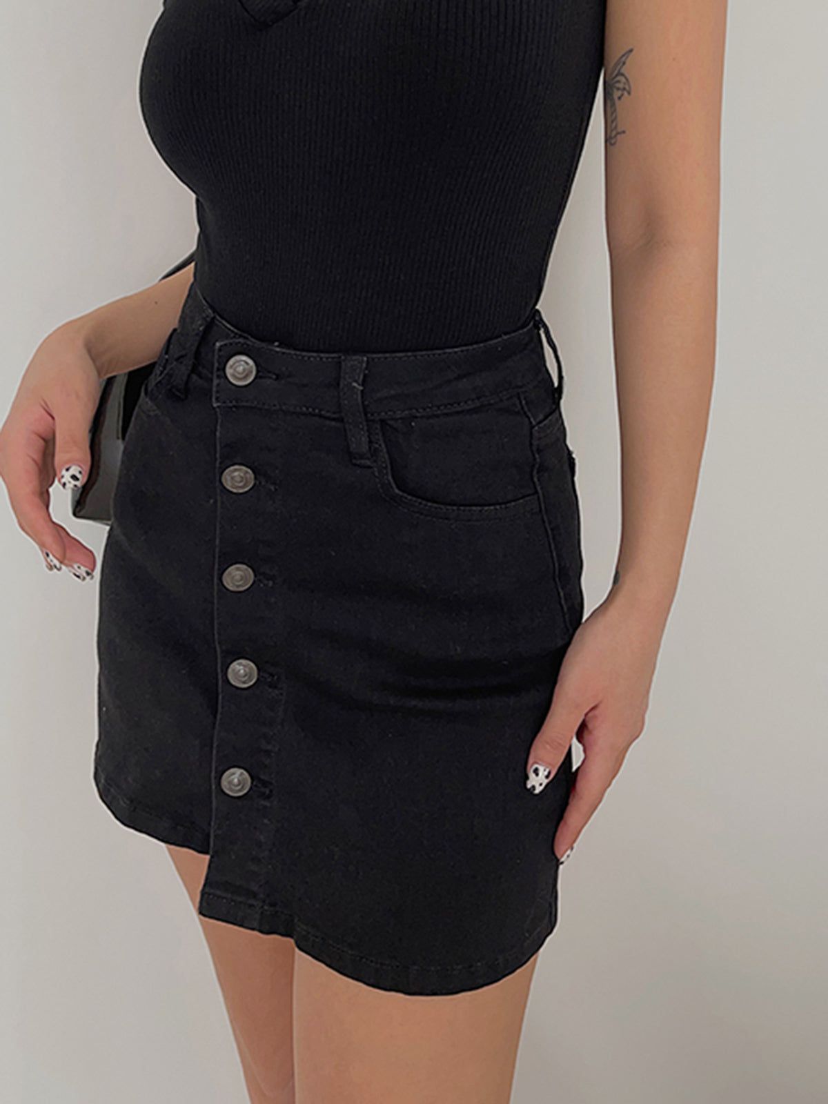 Button Up Black Denim Skort sold by COMMENSE product image thumbnail 3