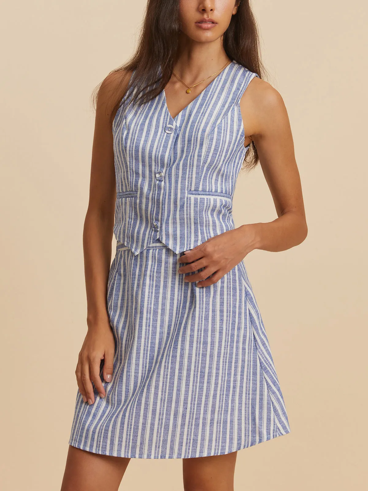 Stripe Sleeveless Skirt Set sold by COMMENSE