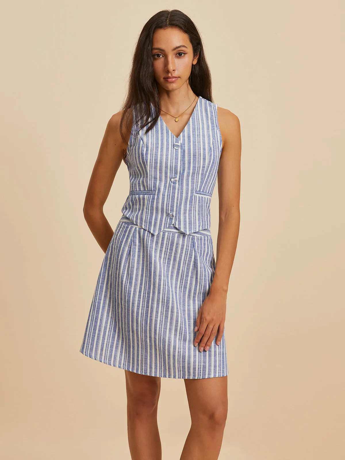 Stripe Sleeveless Skirt Set sold by COMMENSE product image thumbnail 2