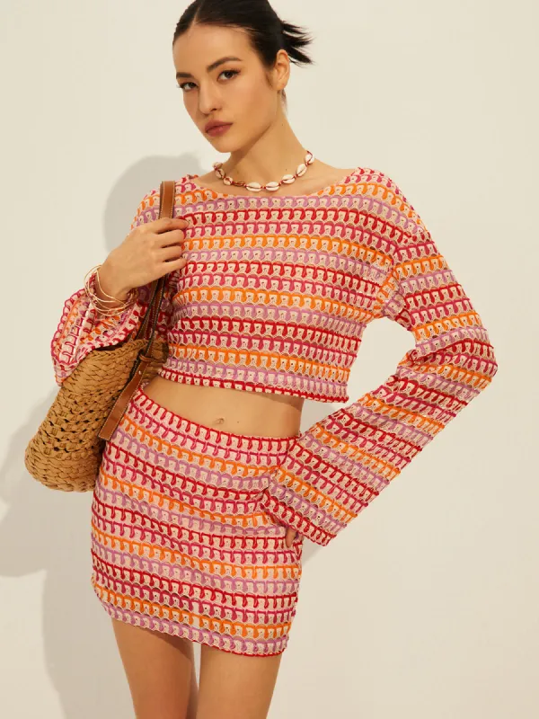 Crew Neck Long Sleeve Skirt Set sold by COMMENSE