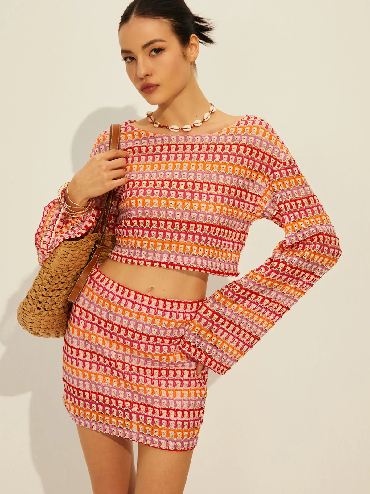 Crew Neck Long Sleeve Skirt Set sold by COMMENSE