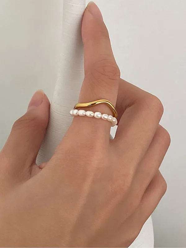 Double Layer Pearl Ring sold by COMMENSE