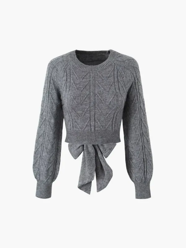 Cable Knit Tie Back Crop Sweater sold by COMMENSE