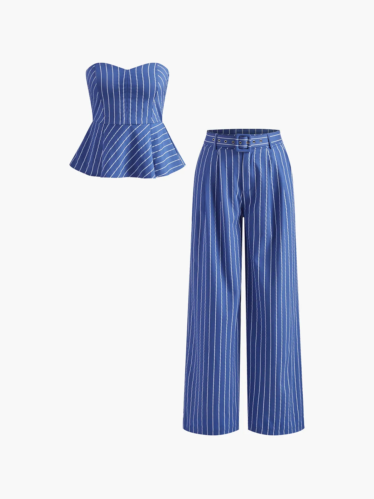 Stripe Belted sweetheart Pants Set sold by COMMENSE
