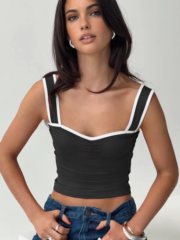 Contrast Binding Heart-Shaped Neckline Cami Top sold by COMMENSE
