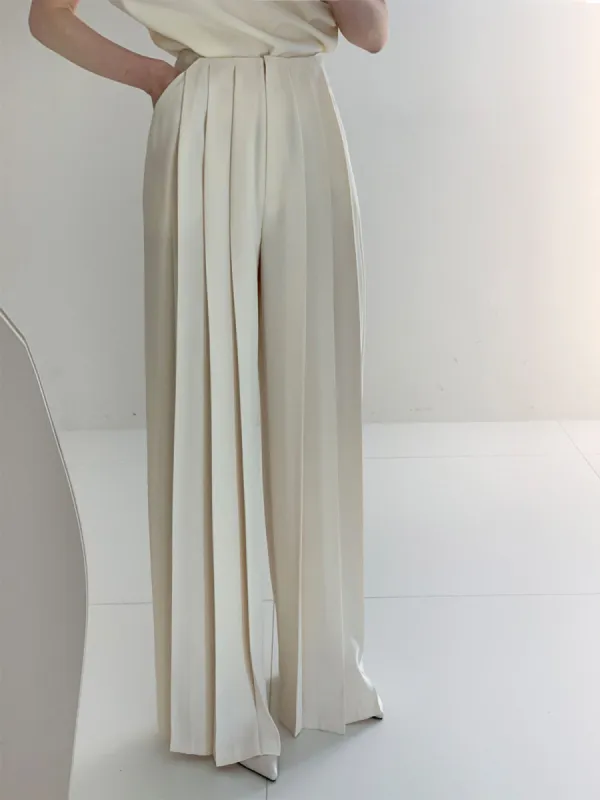 Pleated High Waist Wide Leg Pants sold by COMMENSE