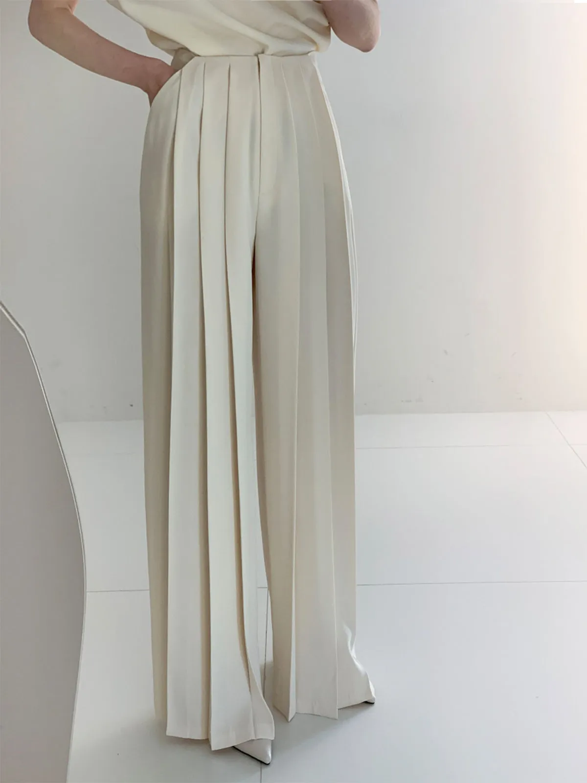 Pleated High Waist Wide Leg Pants sold by COMMENSE