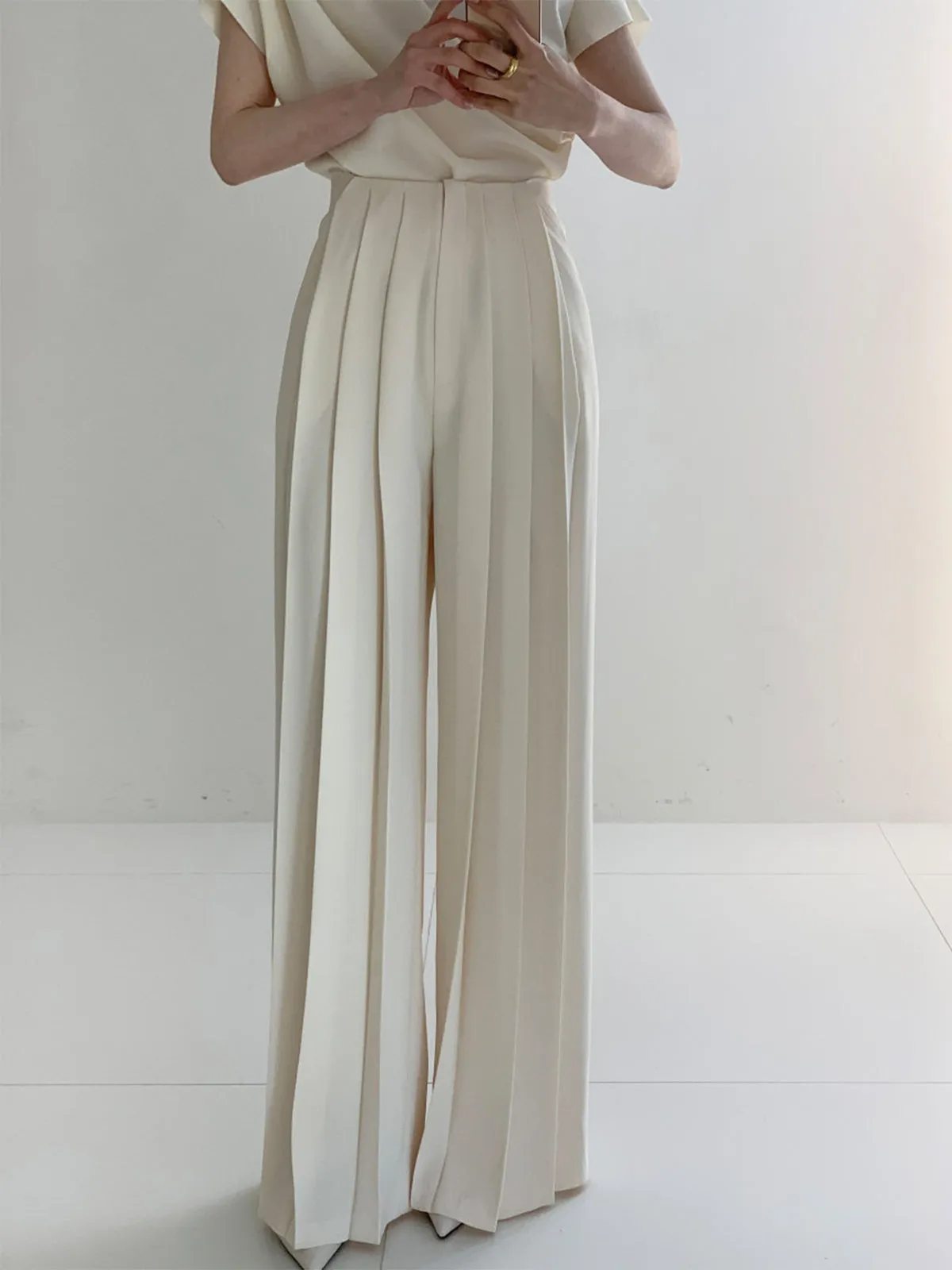 Pleated High Waist Wide Leg Pants sold by COMMENSE product image thumbnail 5