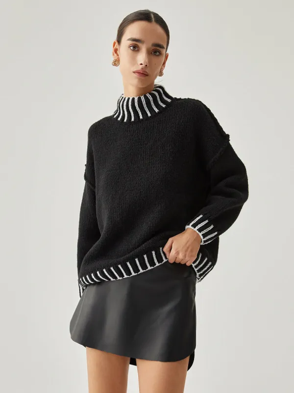 Contrast Stitch Mock Neck Sweater sold by COMMENSE