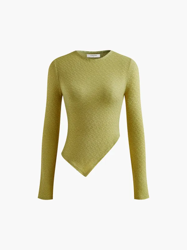 Asymmetrical Plisse Long Sleeve T-Shirt sold by COMMENSE