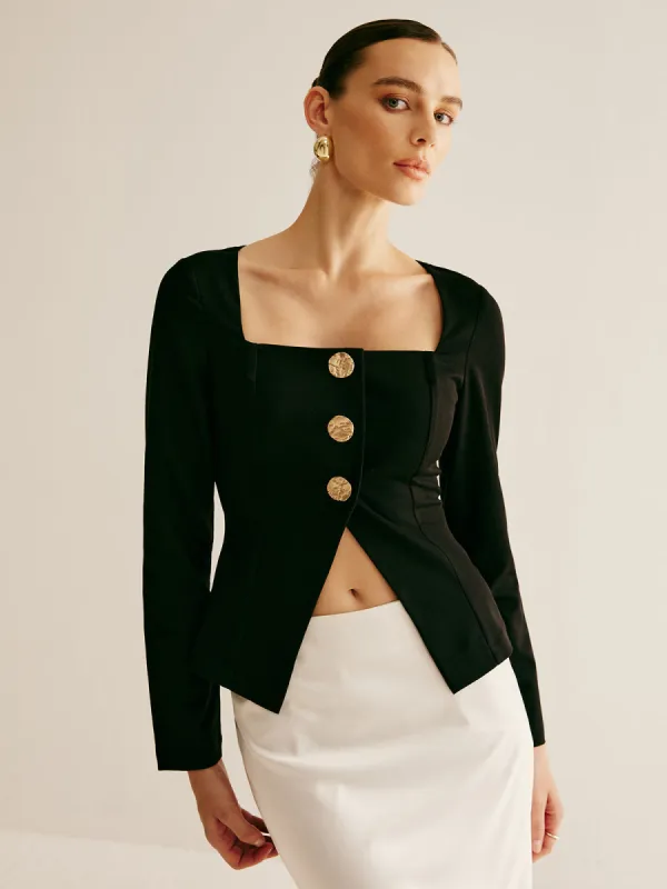 Metal Bottom Piping Corset Blouse sold by COMMENSE