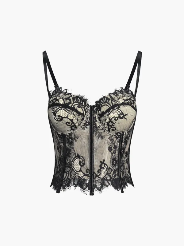 Floral Lace Semi-sheer Corset sold by COMMENSE