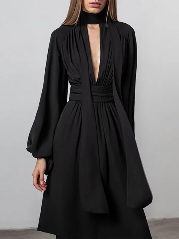 Bow Puffy Sleeve Chiffon Midi  Dress sold by COMMENSE