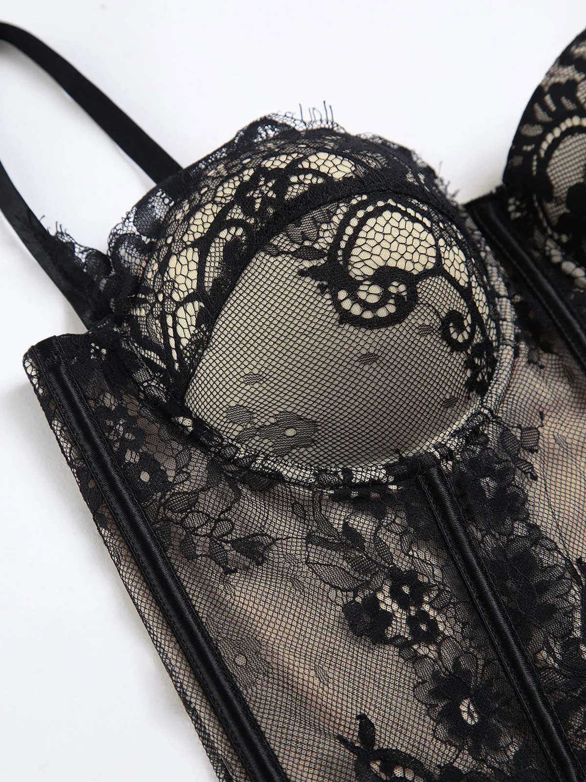 Floral Lace Semi-sheer Corset sold by COMMENSE product image thumbnail 4