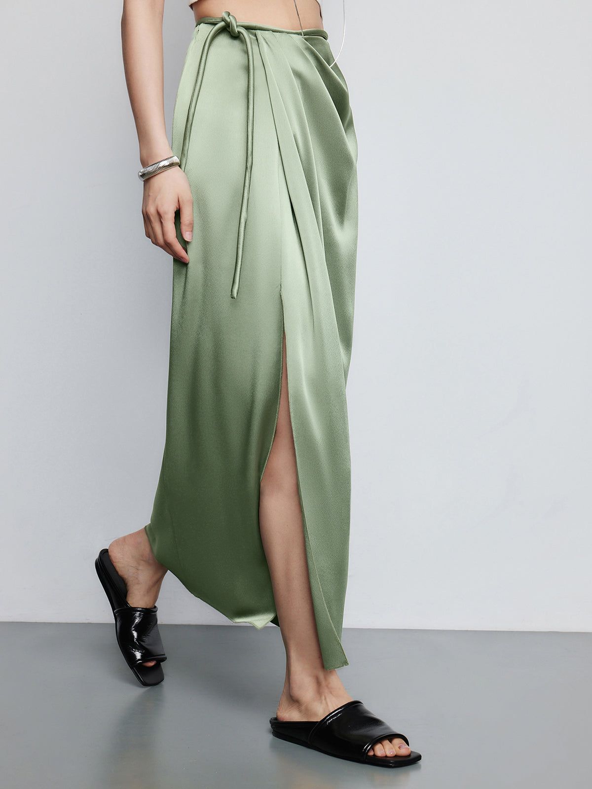 Wrap Satin Slit Maxi Skirt sold by COMMENSE product image thumbnail 5