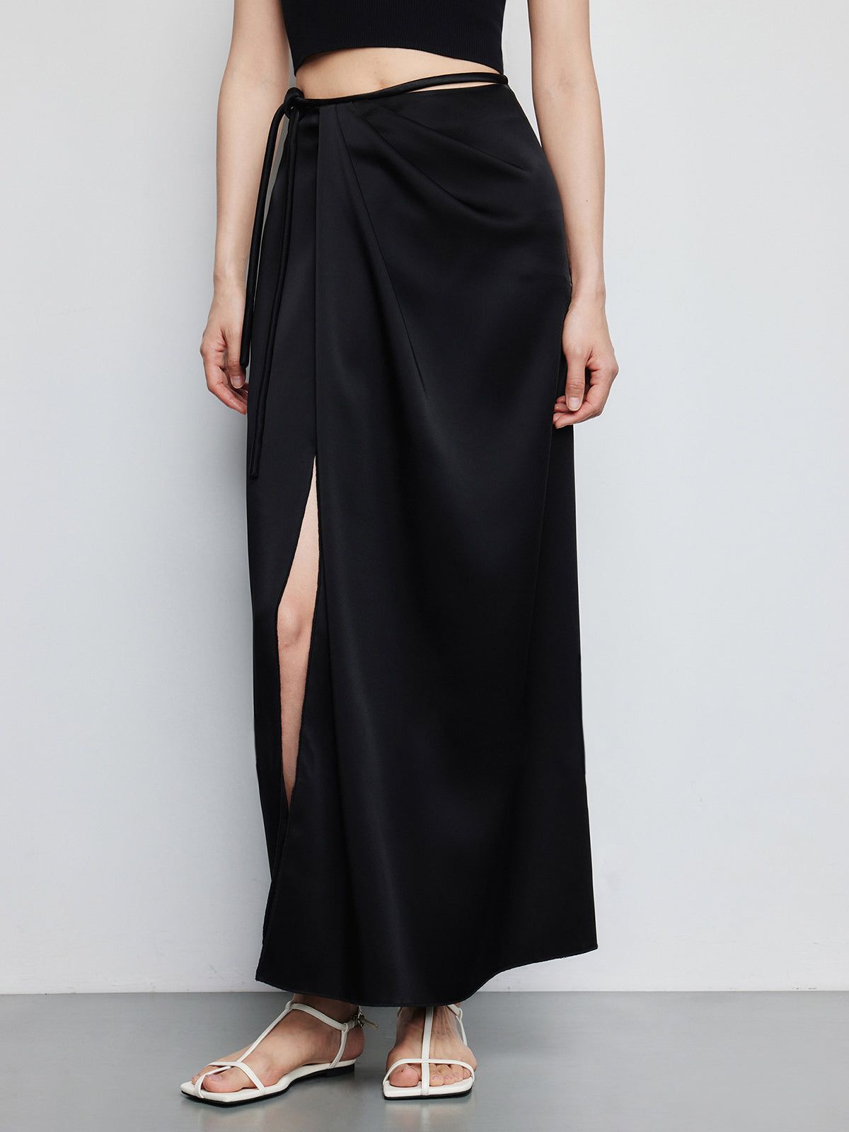 Wrap Satin Slit Maxi Skirt sold by COMMENSE