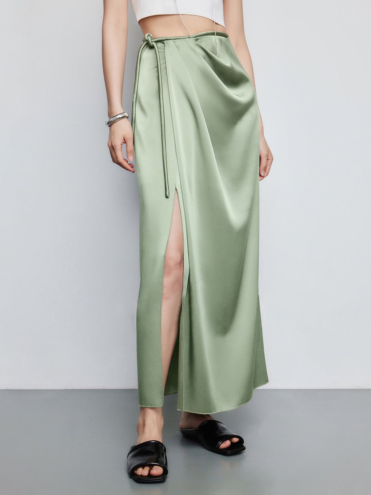Wrap Satin Slit Maxi Skirt sold by COMMENSE product image thumbnail 4